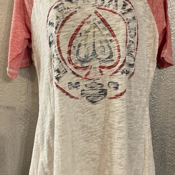 Women’s Harley Davidson Spade Burnout Shirt Raglan Ivory Red Crystals Bling LG - Picture 2 of 6